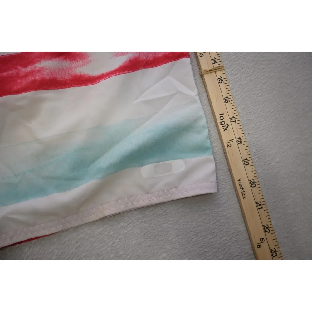 Oakley Board‎ Shorts Mens 36 White Teal Red Striped Swim Trunks Excellent
